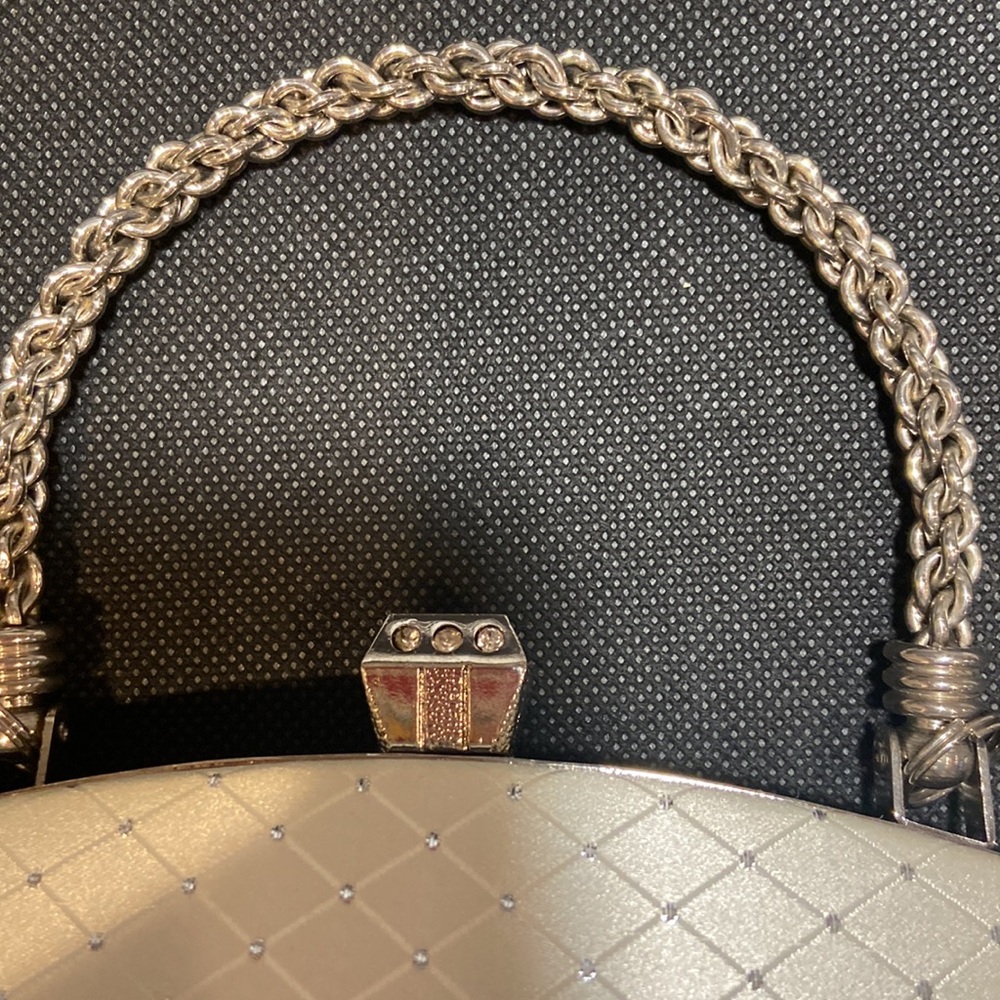 Vintage Glam Evening Bag Ivory Rhinestone Clutch Top Handle Bridal Prom - Picture 11 of 12